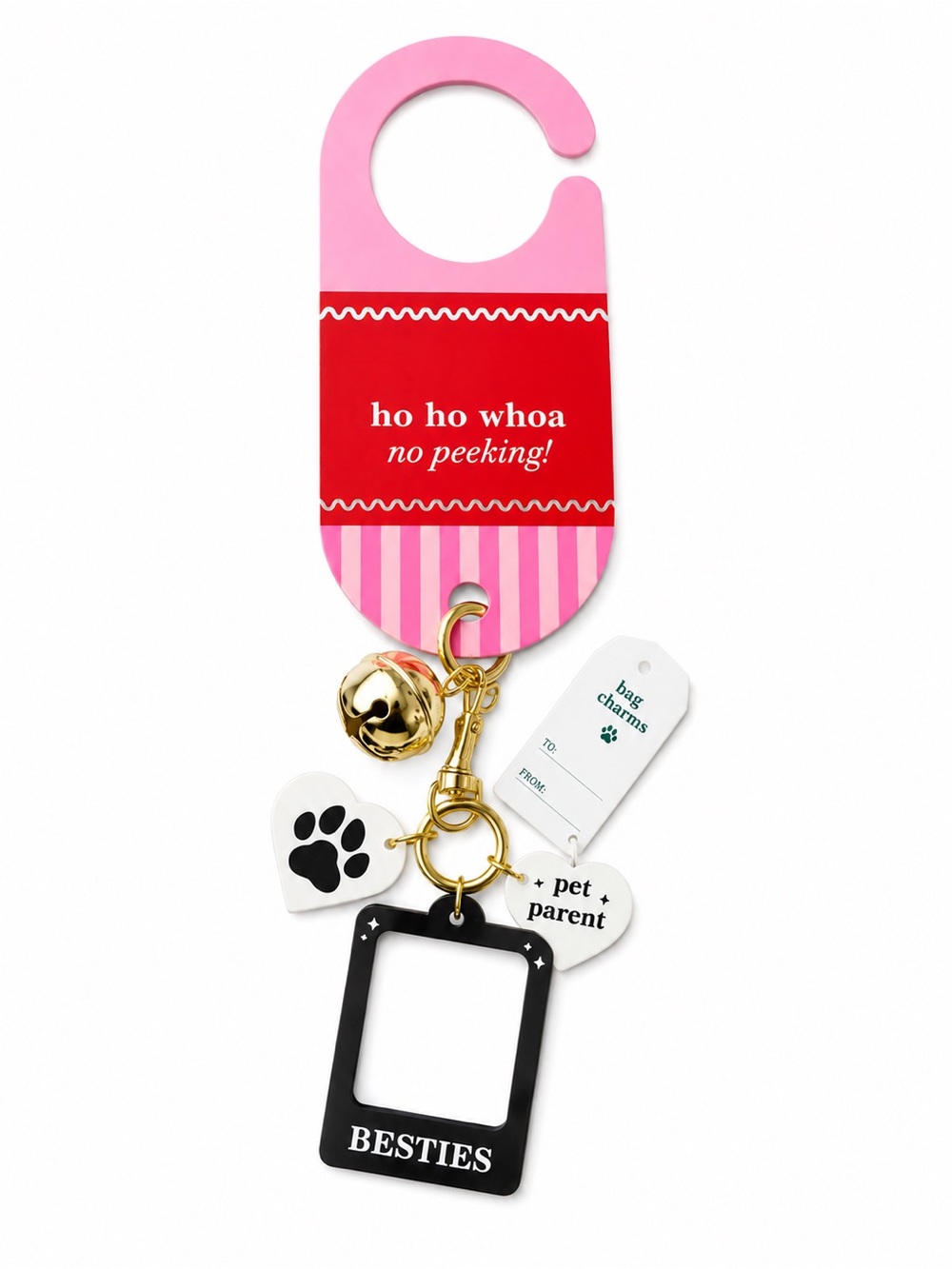 'ho ho whoa no peeking!' Pink & Red Pet Bag Charm Keychain - Picture 1 of 1
